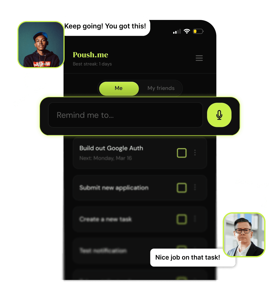 Poush.me app: voice-first recurring reminders and accountability for solo operators